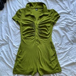 Ribbed button up green romper from SHEIN